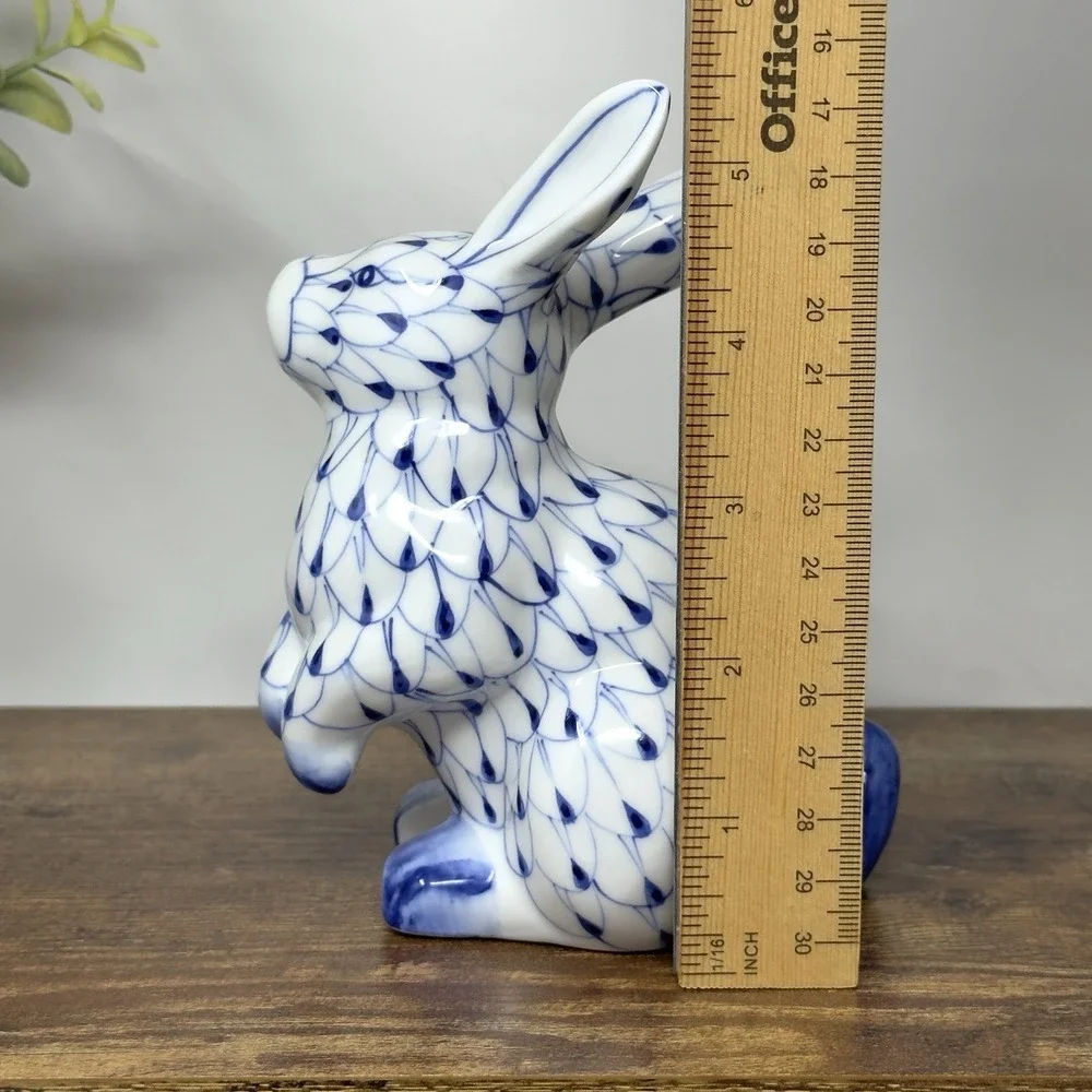 VTG Andrea by Sadek Rabbit Figurine Blue Fishnet Herend Style 5.5
